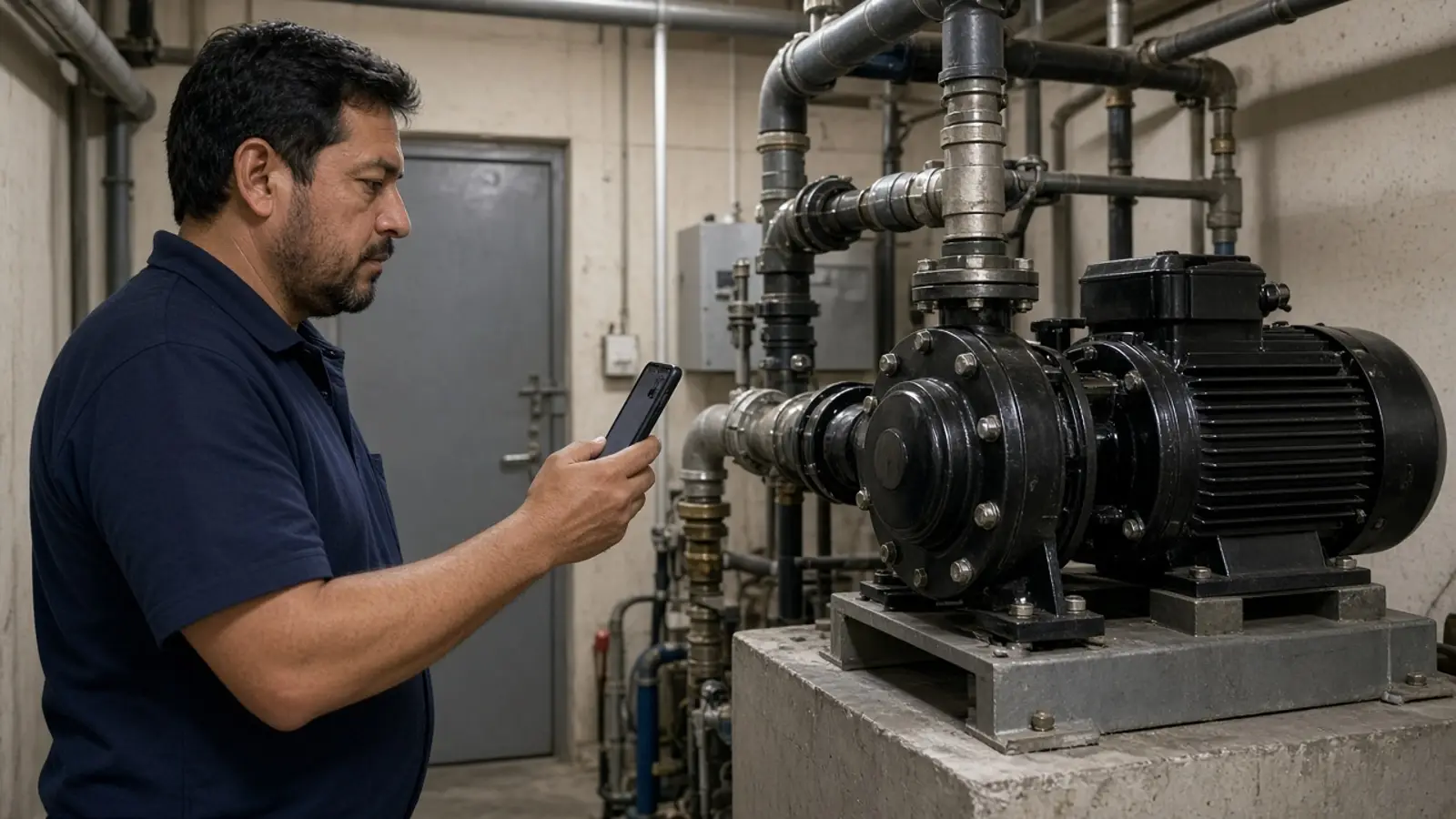 Técnico de mantenimiento envía por WhatsApp la foto de una reparación terminada en un edificio residencial